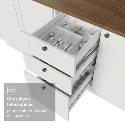 Balcão De Cozinha 120 Cm 2 Portas 3 Gavetas Branco Tampo Rustic Vik Madesa Branco/rustic