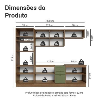 Armário De Cozinha Completa 270 Cm Rustic/verde Vik Madesa 01 Rustic/verde