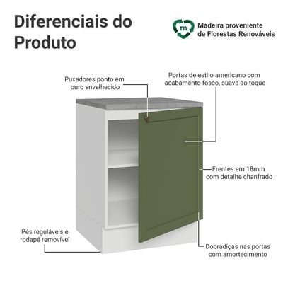 Balcão De Cozinha 60 Cm 1 Porta Branco/verde Vik Madesa Branco/verde
