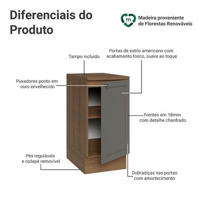 Balcão De Cozinha 40 Cm 1 Porta Rustic/cinza Vik Madesa Rustic/cinza
