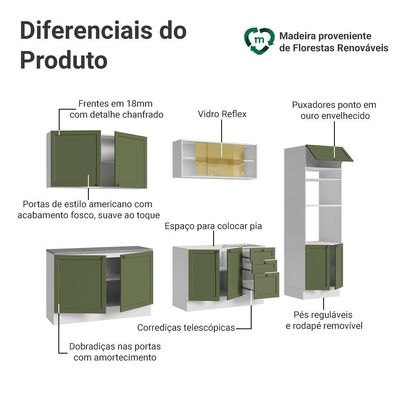 Armário De Cozinha Completa 310 Cm Vik Madesa 01 Branco/verde