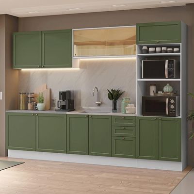 Armário De Cozinha Completa 310 Cm Vik Madesa 01 Branco/verde