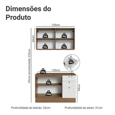 Armário De Cozinha Compacta 120 Cm Rustic-branco Vik Madesa 01 Rustic-branco