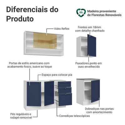 Armário De Cozinha Compacta 180 Cm Branco-azul Vik Madesa 04 Branco-azul