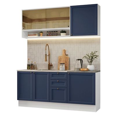 Armário De Cozinha Compacta 180 Cm Branco-azul Vik Madesa 04 Branco-azul