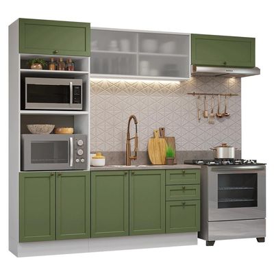 Armário De Cozinha Completa 270 Cm Branco-verde Vik Madesa 03 Branco-verde