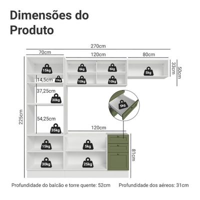 Armário De Cozinha Completa 270 Cm Branco-verde Vik Madesa 03 Branco-verde