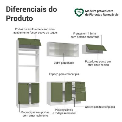Armário De Cozinha Completa 270 Cm Branco-verde Vik Madesa 03 Branco-verde
