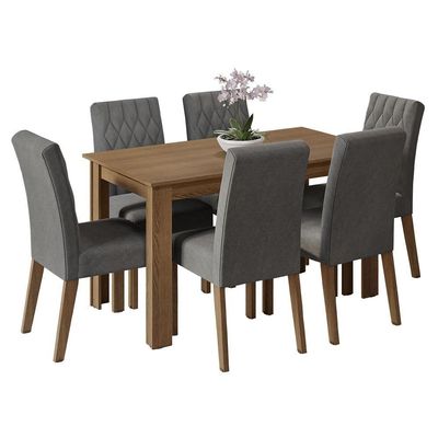 Conjunto Sala De Jantar Mesa Tampo De Madeira 6 Cadeiras Allegro Madesa Rustic/silver