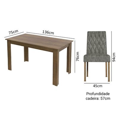 Conjunto Sala De Jantar Mesa Tampo De Madeira 6 Cadeiras Allegro Madesa Rustic/silver