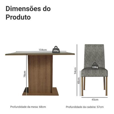 Conjunto Sala De Jantar Mesa Tampo De Vidro 4 Cadeiras Zion Madesa Rustic/silver