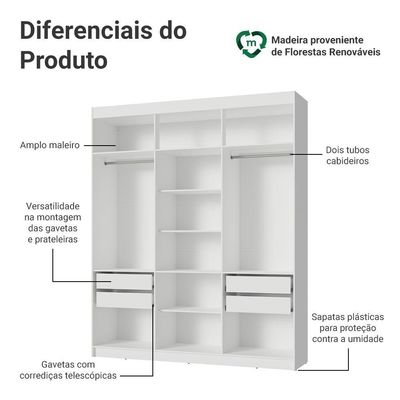Guarda-roupa Closet 4 Gavetas 180 Cm Venus Madesa Branco