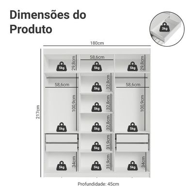 Guarda-roupa Closet 4 Gavetas 180 Cm Venus Madesa Branco