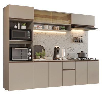 Armário De Cozinha Completa 260 Cm Suspenso Nice Madesa 14 Crema