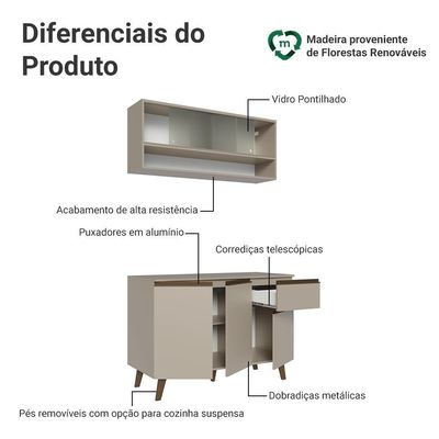Armário De Cozinha Compacta 120 Cm Nice Madesa 02 Crema