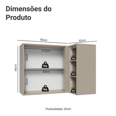 Armário Aéreo De Canto 1 Porta E Adega Nice Madesa Crema