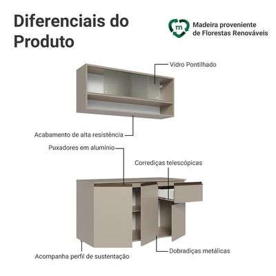 Armário De Cozinha Compacta 120 Cm Suspensa Nice Madesa 04 Crema
