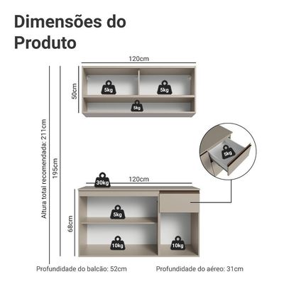 Armário De Cozinha Compacta 120 Cm Suspensa Nice Madesa 04 Crema
