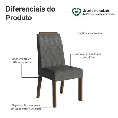 Kit 2 Cadeiras De Jantar 4256 Com Espaldar Rustic-silver Madesa