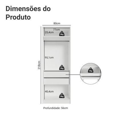 Guarda-roupa Modulado 2 Portas 2 Gavetas 1 Cabideiro Branco Neo Madesa