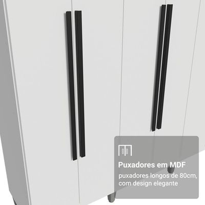 Guarda-roupa Casal Com Pés 6 Portas Batentes Branco-branco-preto Saturno Madesa