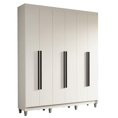Guarda-roupa Casal Com Pés 6 Portas Batentes Branco-branco-preto Saturno Madesa