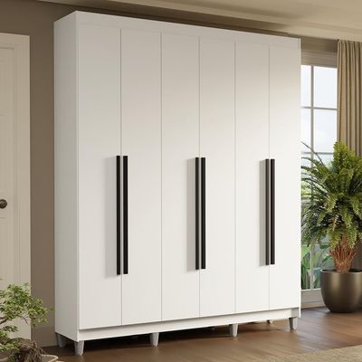 Guarda-roupa Casal Com Pés 6 Portas Batentes Branco-branco-preto Saturno Madesa