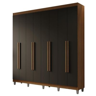Guarda-roupa Casal Com Pés 8 Portas Batentes Rustic-preto-rustic Netuno Madesa