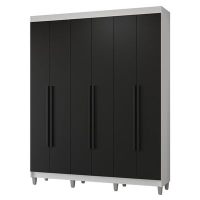 Guarda-roupa Casal Com Pés 6 Portas Batentes Branco-preto-preto Netuno Madesa