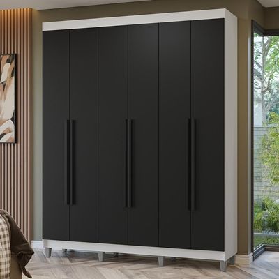 Guarda-roupa Casal Com Pés 6 Portas Batentes Branco-preto-preto Netuno Madesa