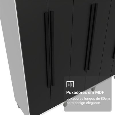 Guarda-roupa Casal Com Pés 8 Portas Batentes Branco-preto-preto Netuno Madesa