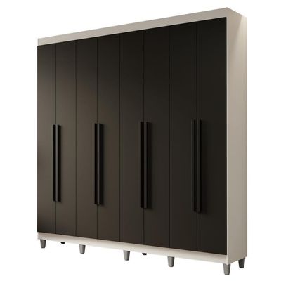 Guarda-roupa Casal Com Pés 8 Portas Batentes Branco-preto-preto Netuno Madesa