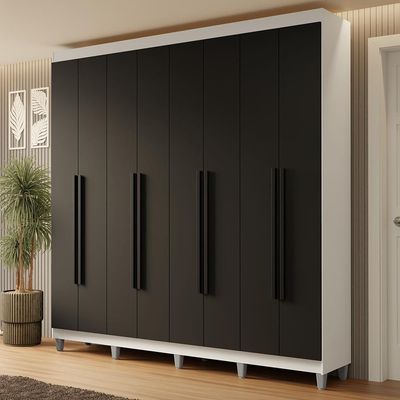 Guarda-roupa Casal Com Pés 8 Portas Batentes Branco-preto-preto Netuno Madesa