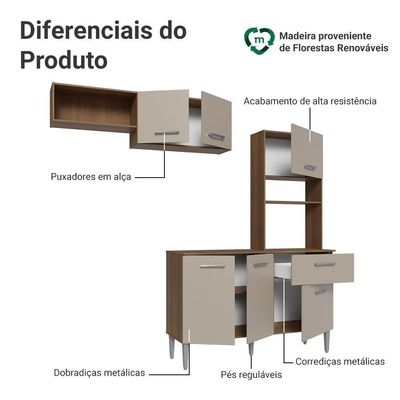 Armário De Cozinha Compacta 196cm Rustic-crema Aura Madesa 01