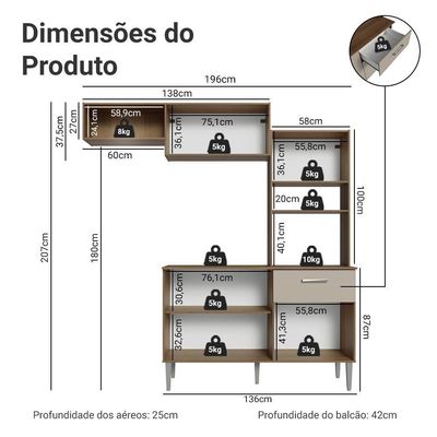 Armário De Cozinha Compacta 196cm Rustic-crema Aura Madesa 01