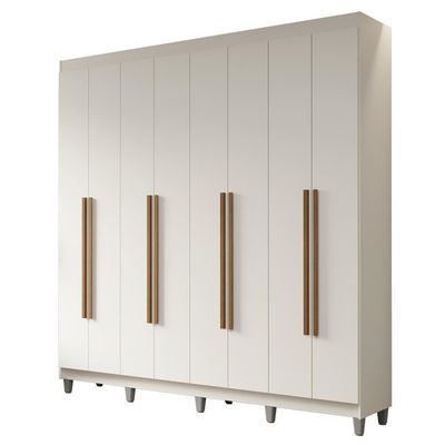 Guarda-roupa Casal Com Pés 8 Portas Batentes Branco-branco-rustic Netuno Madesa