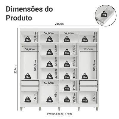 Guarda-roupa Casal Com Pés 8 Portas Batentes Branco-branco-rustic Netuno Madesa