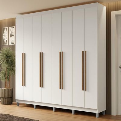 Guarda-roupa Casal Com Pés 8 Portas Batentes Branco-branco-rustic Netuno Madesa