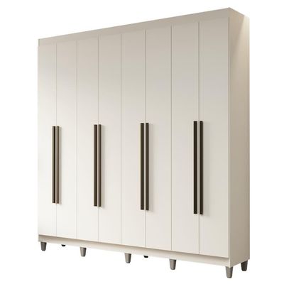 Guarda-roupa Casal Com Pés 8 Portas Batentes Branco-branco-preto Netuno Madesa