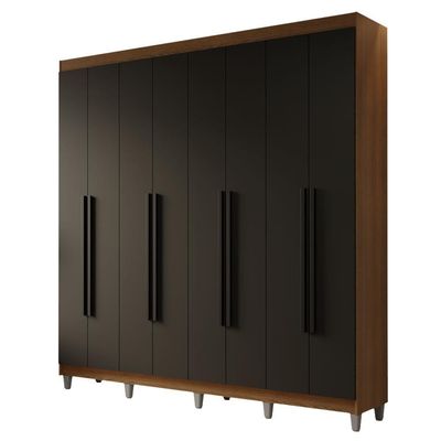 Guarda-roupa Casal Com Pés 8 Portas Batentes Rustic-preto-preto Netuno Madesa