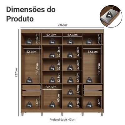 Guarda-roupa Casal Com Pés 8 Portas Batentes Rustic-preto-preto Netuno Madesa