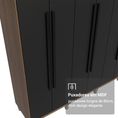 Guarda-roupa Casal Com Pés 8 Portas Batentes Rustic-preto-preto Netuno Madesa
