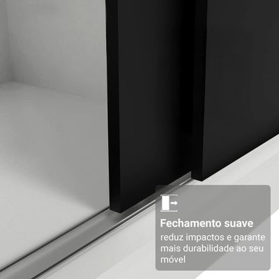Guarda-roupa Casal Com Pés 3 Portas De Correr Com Espelhos Branco Preto Reno Madesa