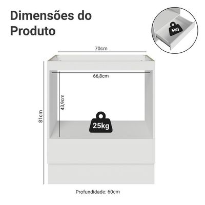 Balcão Para Forno/micro-ondas 70 X 60 Cm 1 Gaveta (sem Tampo) Branco Madesa Branco