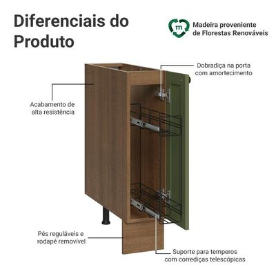 Balcão Porta-temperos 20 Cm 1 Porta (sem Tampo) Rustic/verde Vik Madesa