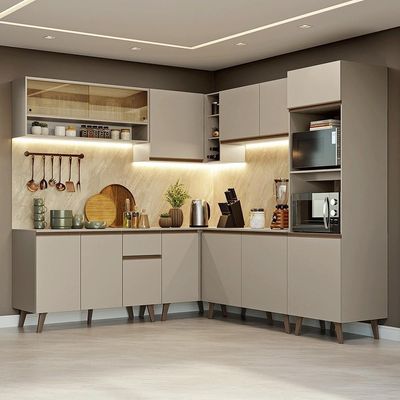Armário De Cozinha Completa De Canto 445cm Crema Nice Madesa 01 Crema