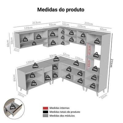 Armário De Cozinha Completa De Canto 445cm Crema Nice Madesa 01 Crema