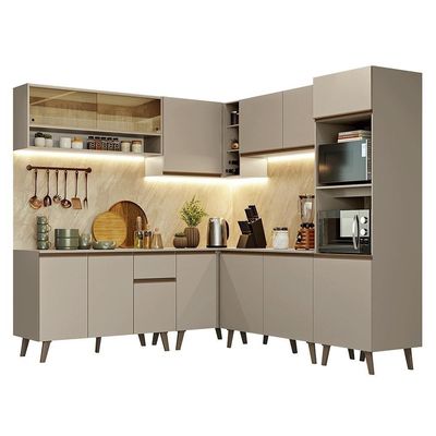 Armário De Cozinha Completa De Canto 445cm Crema Nice Madesa 01 Crema