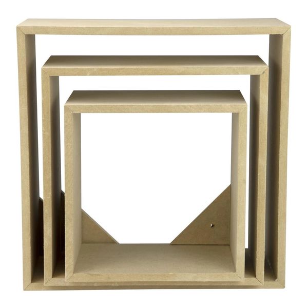 Kit com 3 Nichos de Mdf Rustika 20x20x12cm, 25x25x12cm, 30x30x12cm