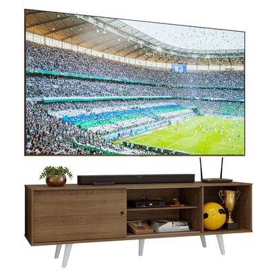 Rack Para Tv Até 80 Polegadas 160cm Rustic Pés Branco Torino Madesa Rustic